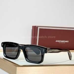 Jacques Marie Mage BELVEDERE Rectangular Sunglasses | Black & Burgundy Frame with Grey Lenses