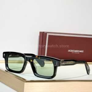 Jacques Marie Mage BELVEDERE Rectangular Sunglasses | Black & Burgundy Frame with Grey Lenses