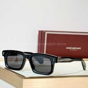 Jacques Marie Mage BELVEDERE Rectangular Sunglasses | Black Frame with Grey Lenses