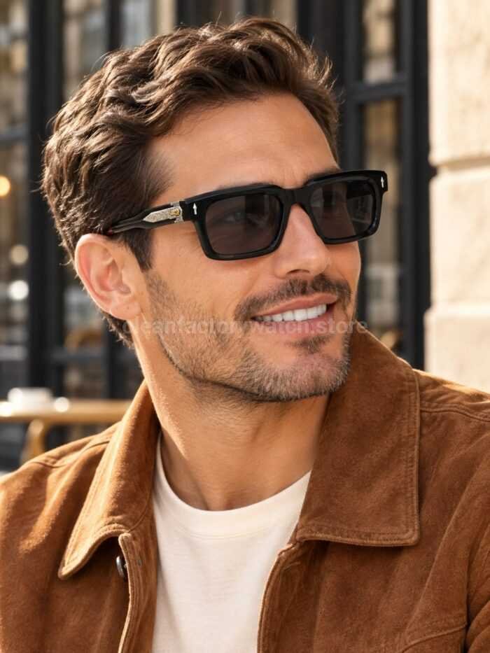 Jacques Marie Mage BELVEDERE Rectangular Sunglasses | Black Frame with Grey Lenses - Image 2