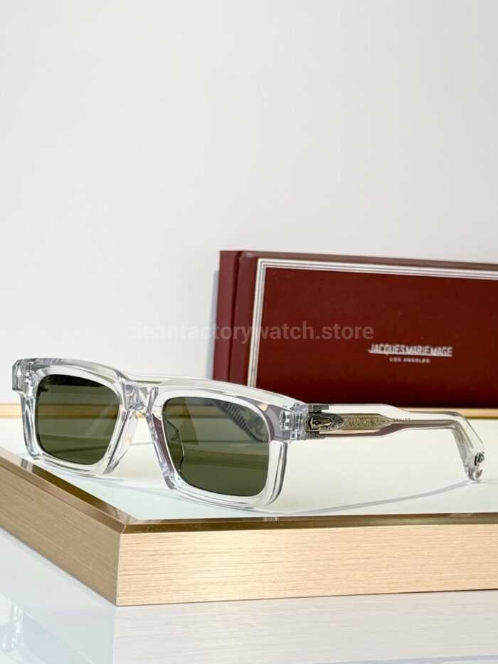 Jacques Marie Mage BELVEDERE Rectangular Sunglasses | Clear Frame with Olive Green Lenses - Image 2