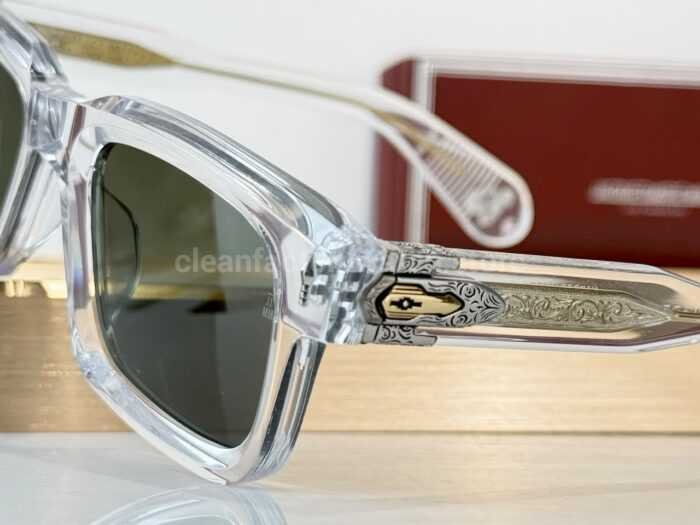 Jacques Marie Mage BELVEDERE Rectangular Sunglasses | Clear Frame with Olive Green Lenses - Image 6