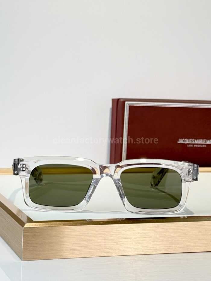 Jacques Marie Mage BELVEDERE Rectangular Sunglasses | Clear Frame with Olive Green Lenses - Image 3
