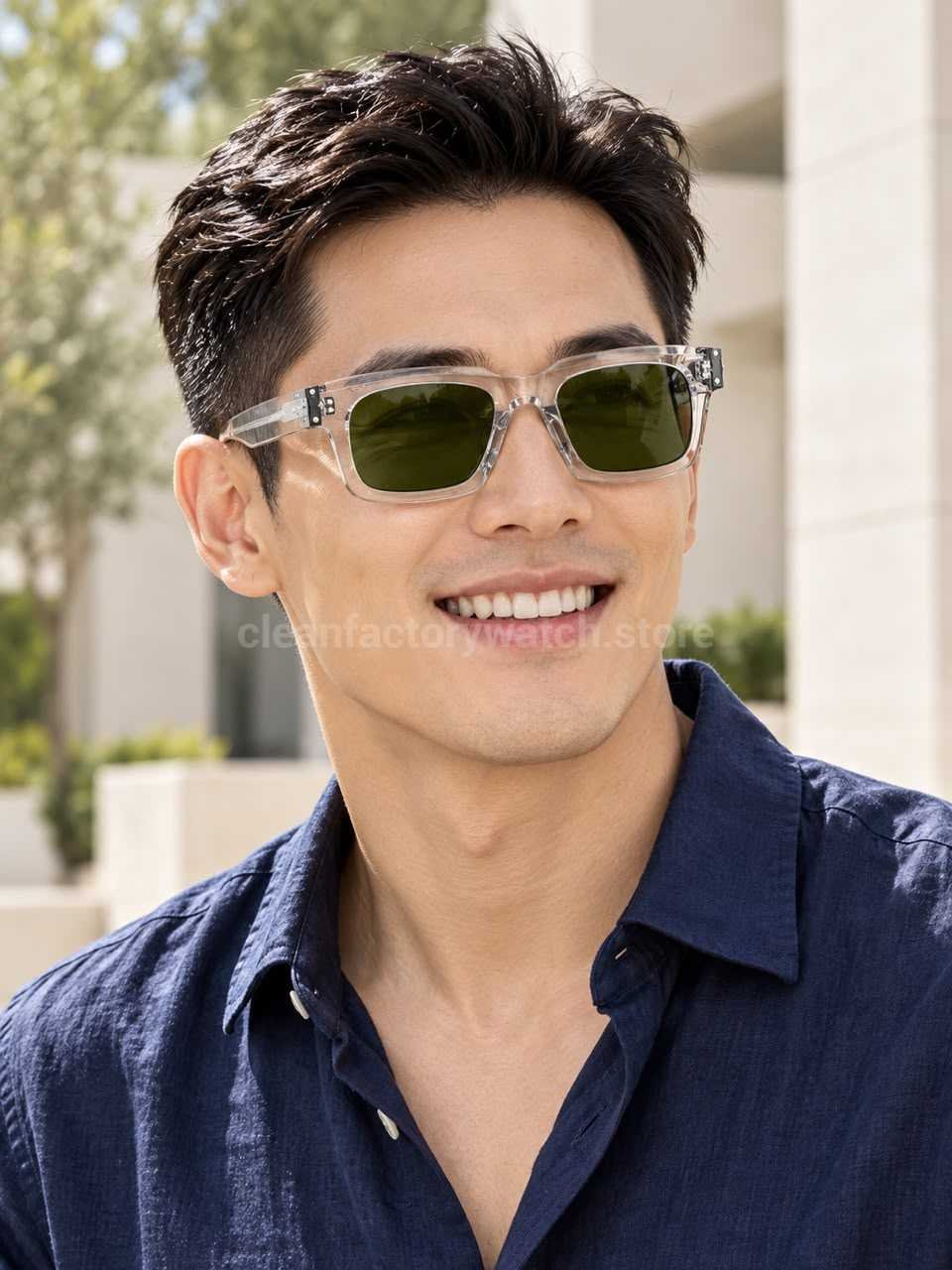 Jacques Marie Mage BELVEDERE Rectangular Sunglasses Clear Frame With Olive Green Lenses (3) Jacques Marie Mage BELVEDERE Rectangular Sunglasses | Clear Frame with Olive Green Lenses - Image 1