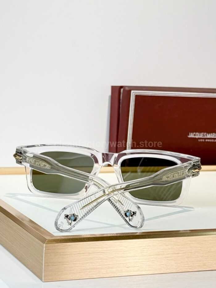 Jacques Marie Mage BELVEDERE Rectangular Sunglasses | Clear Frame with Olive Green Lenses - Image 4