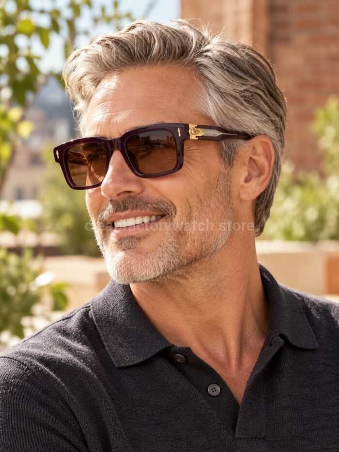 Jacques Marie Mage BELVEDERE Rectangular Sunglasses | Deep Burgundy Frame with Brown Lenses - Image 2
