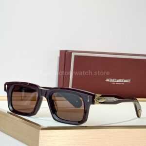 Jacques Marie Mage BELVEDERE Rectangular Sunglasses | Deep Burgundy Frame with Brown Lenses