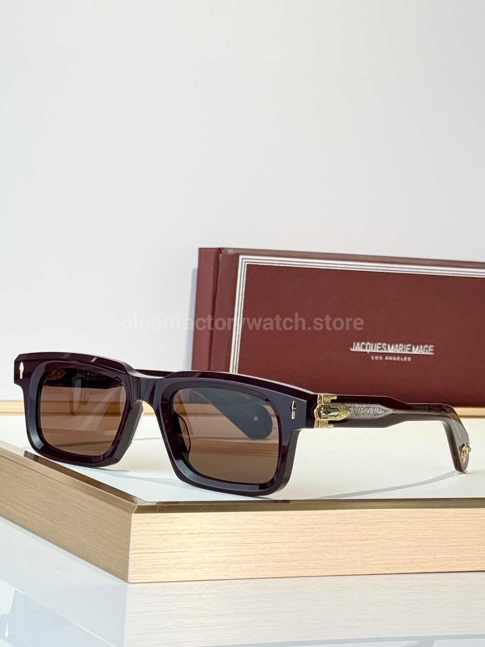 Jacques Marie Mage BELVEDERE Rectangular Sunglasses | Deep Burgundy Frame with Brown Lenses