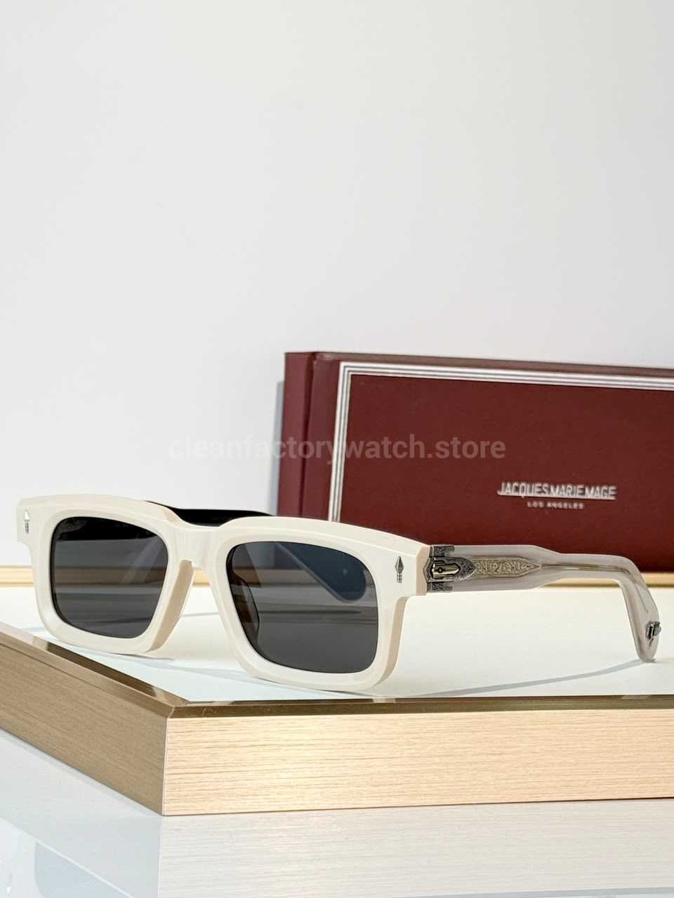 Jacques Marie Mage BELVEDERE Rectangular Sunglasses | Ivory Frame with Grey Lenses