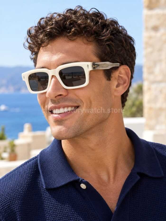 Jacques Marie Mage BELVEDERE Rectangular Sunglasses | Ivory Frame with Grey Lenses - Image 2