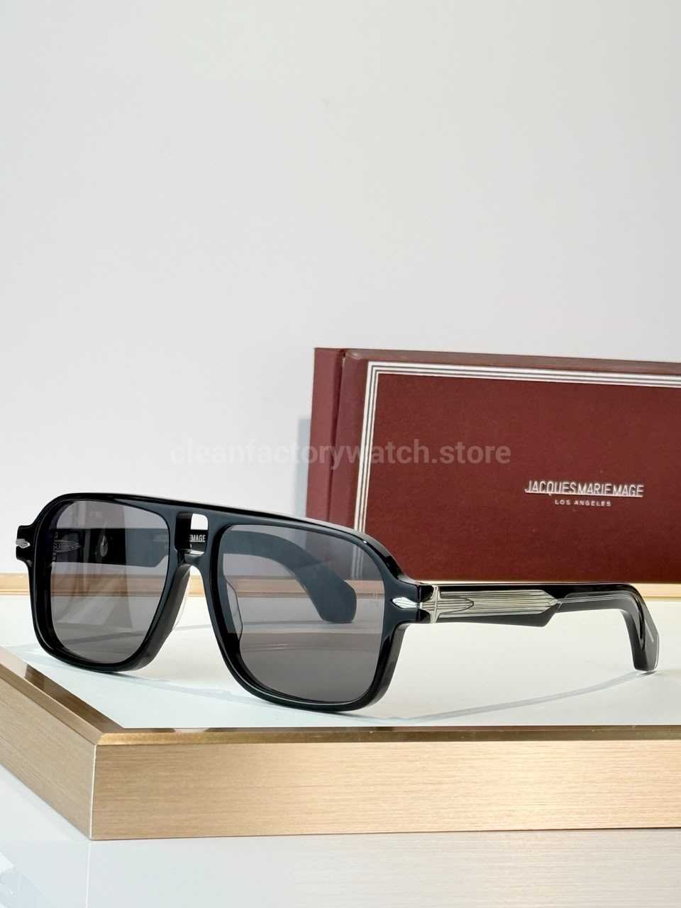 Jacques Marie Mage ELKHART Square Aviator Sunglasses | Black Frame with Grey Lenses