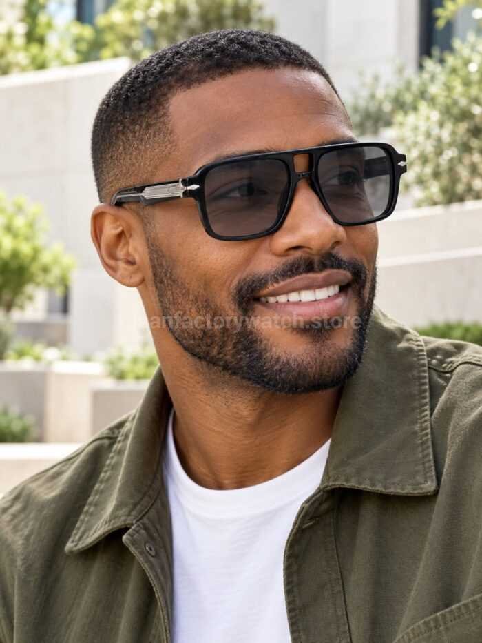 Jacques Marie Mage ELKHART Square Aviator Sunglasses | Black Frame with Grey Lenses - Image 2