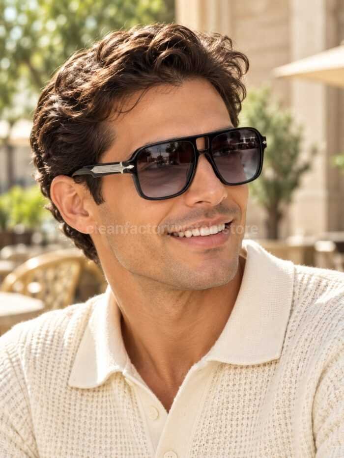 Jacques Marie Mage ELKHART Square Aviator Sunglasses | Black Frame with Grey-Purple Gradient Lenses - Image 2