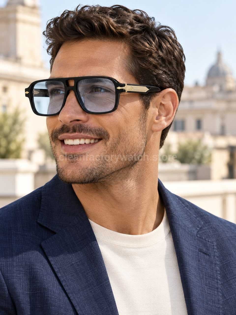 Jacques Marie Mage ELKHART Square Aviator Sunglasses | Black Frame with Light Blue Lenses