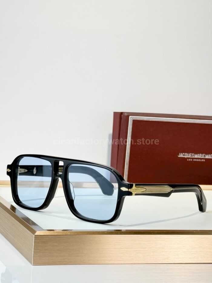 Jacques Marie Mage ELKHART Square Aviator Sunglasses | Black Frame with Light Blue Lenses - Image 2