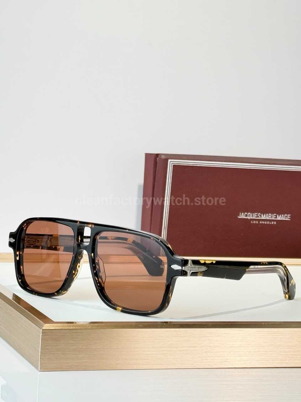 Jacques Marie Mage ELKHART Square Aviator Sunglasses | Dark Tortoiseshell Frame with Rose-Brown Lenses