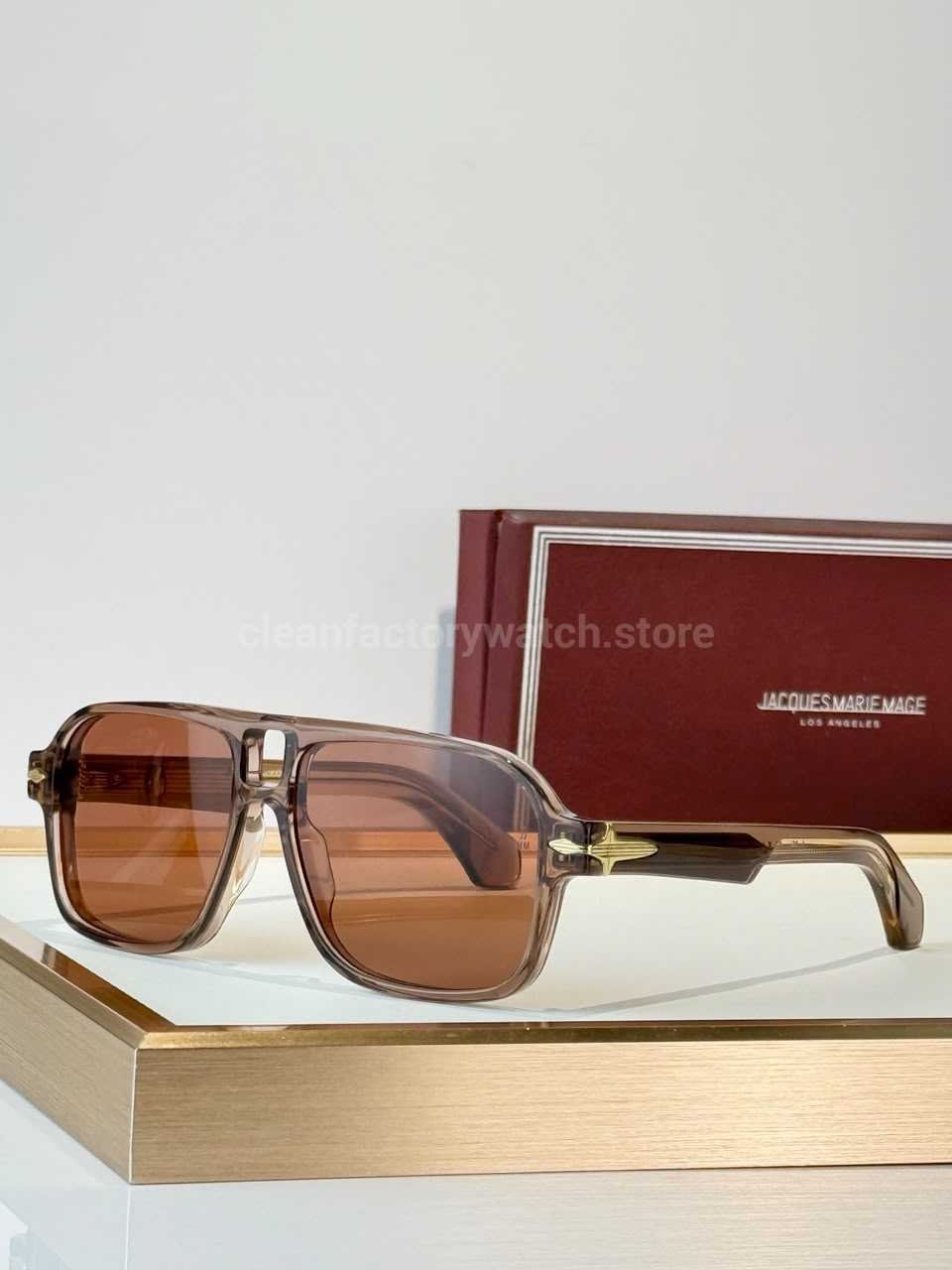 Jacques Marie Mage ELKHART Square Aviator Sunglasses | Transparent Brown Frame with Rose-Brown Lenses