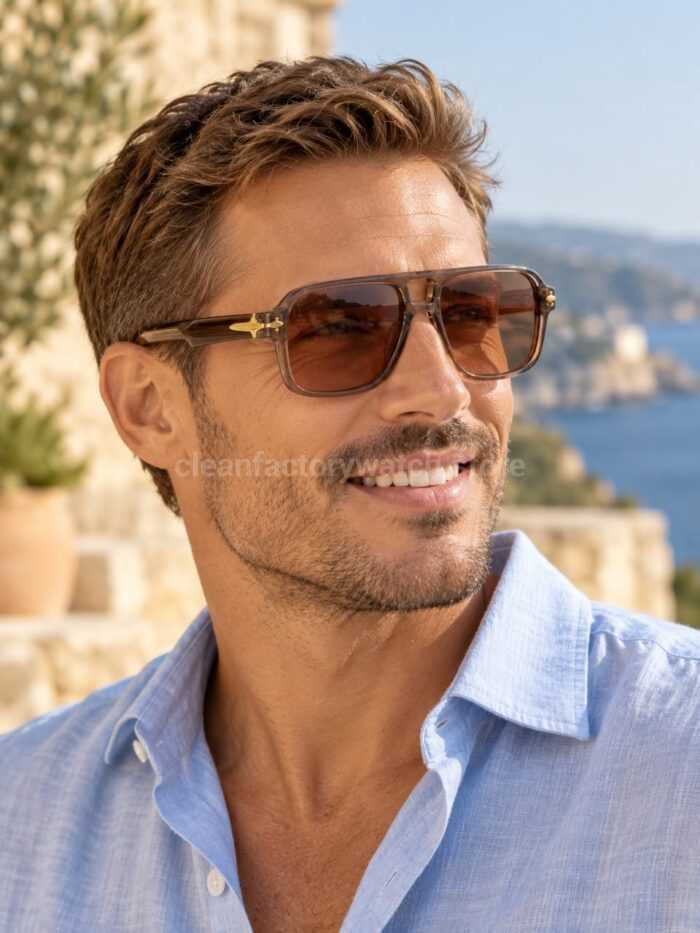 Jacques Marie Mage ELKHART Square Aviator Sunglasses | Transparent Brown Frame with Rose-Brown Lenses - Image 2