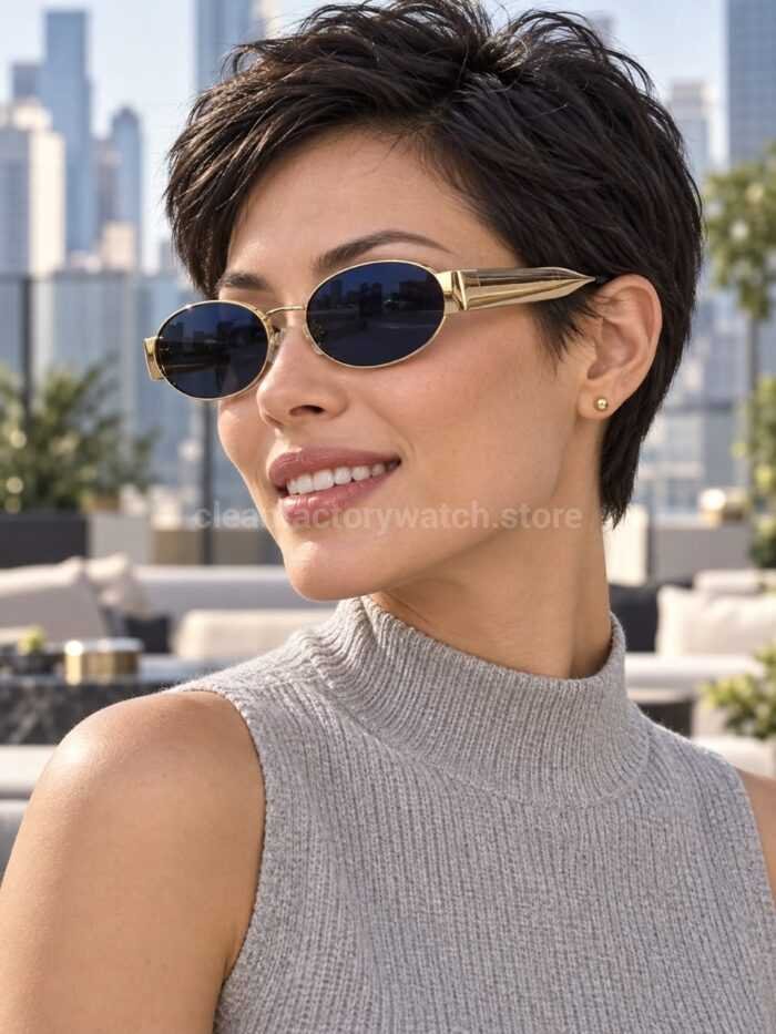 Marc Jacobs MARC 806/S Oval Sunglasses | Gold Frame & Dark Blue Lenses - Image 2