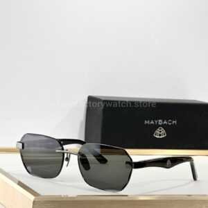 Maybach The Arttai Rimless Sunglasses | Black and Silver-Tone Frame with Dark Grey Lenses