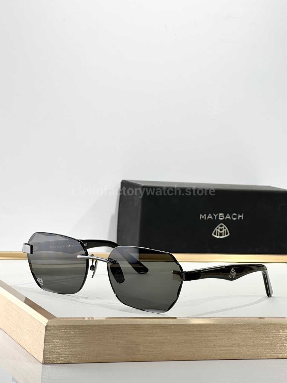 Maybach The Arttai Rimless Sunglasses | Black and Silver-Tone Frame with Dark Grey Lenses