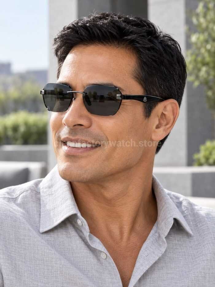 Maybach The Arttai Rimless Sunglasses | Black and Silver-Tone Frame with Dark Grey Lenses - Image 2