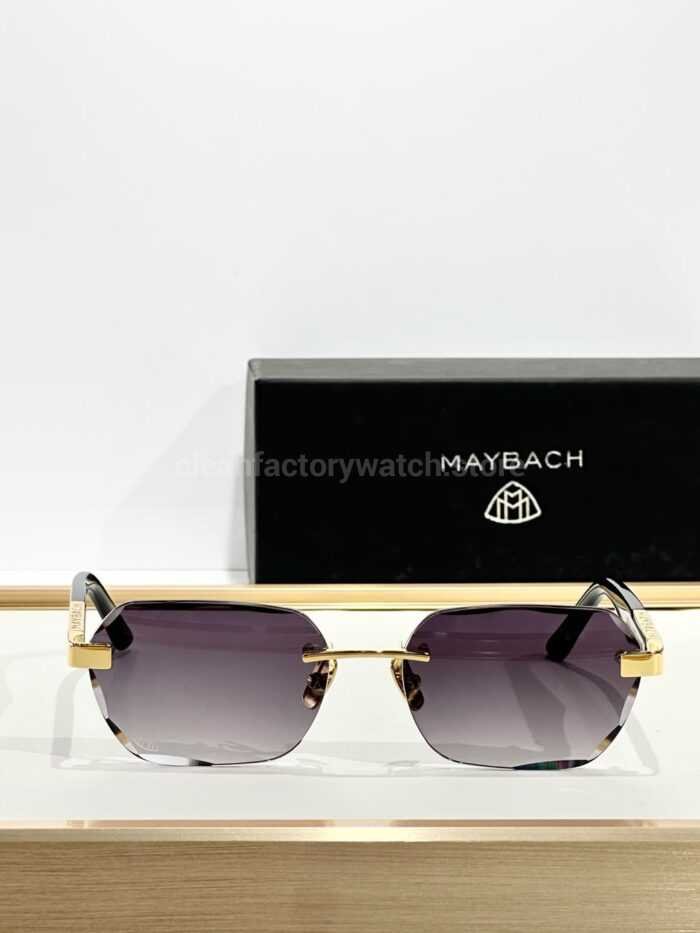Maybach The Arttai Rimless Sunglasses | Gold-Tone Frame with Purple-Grey Gradient Lenses - Image 3