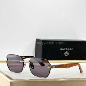 Maybach The Arttai Rimless Sunglasses | Silver-Tone Frame with Amber-Brown Temples and Purple-Grey Lenses