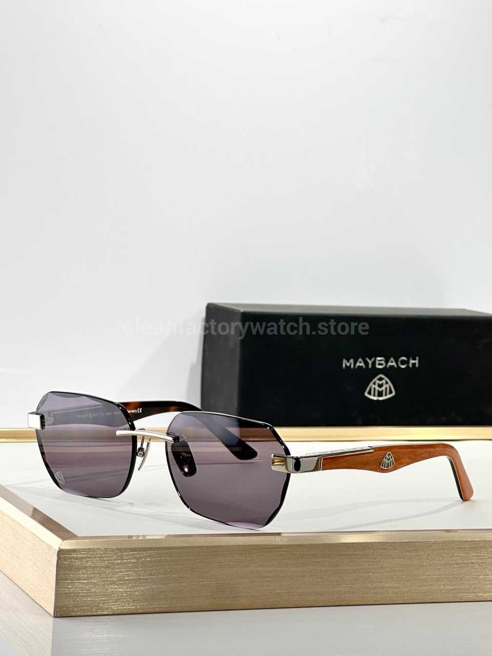 Maybach The Arttai Rimless Sunglasses | Silver-Tone Frame with Amber-Brown Temples and Purple-Grey Lenses