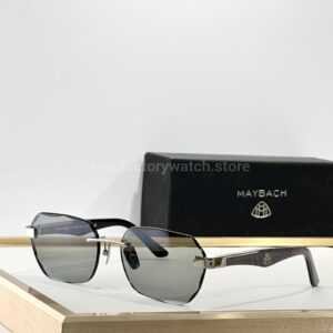 Maybach The Arttai Rimless Sunglasses | Silver-Tone Frame with Grey-Green Lenses
