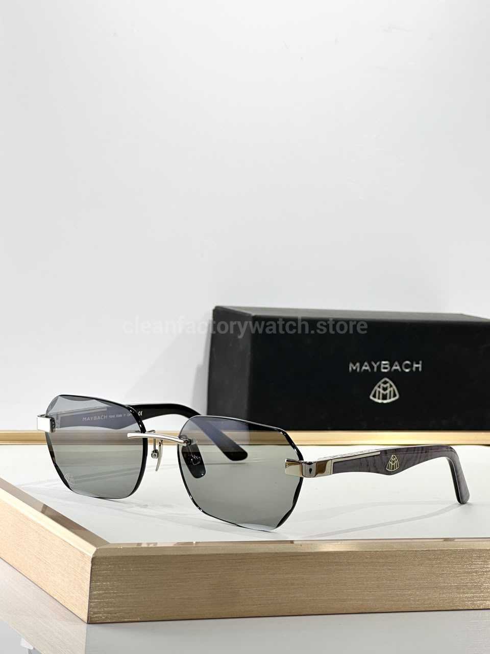 Maybach The Arttai Rimless Sunglasses | Silver-Tone Frame with Grey-Green Lenses