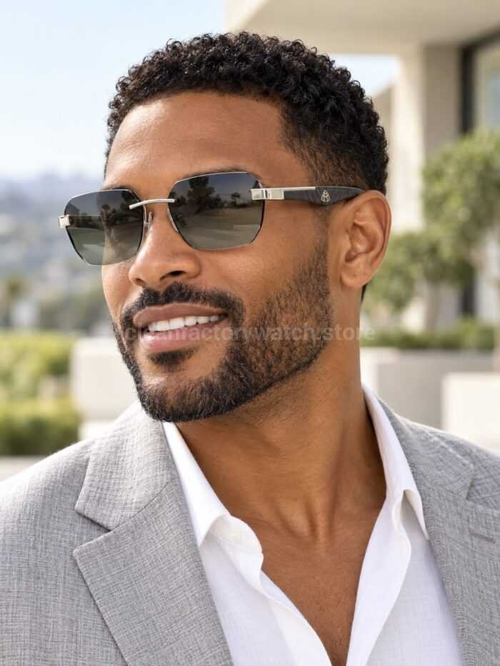 Maybach The Arttai Rimless Sunglasses | Silver-Tone Frame with Grey-Green Lenses - Image 2