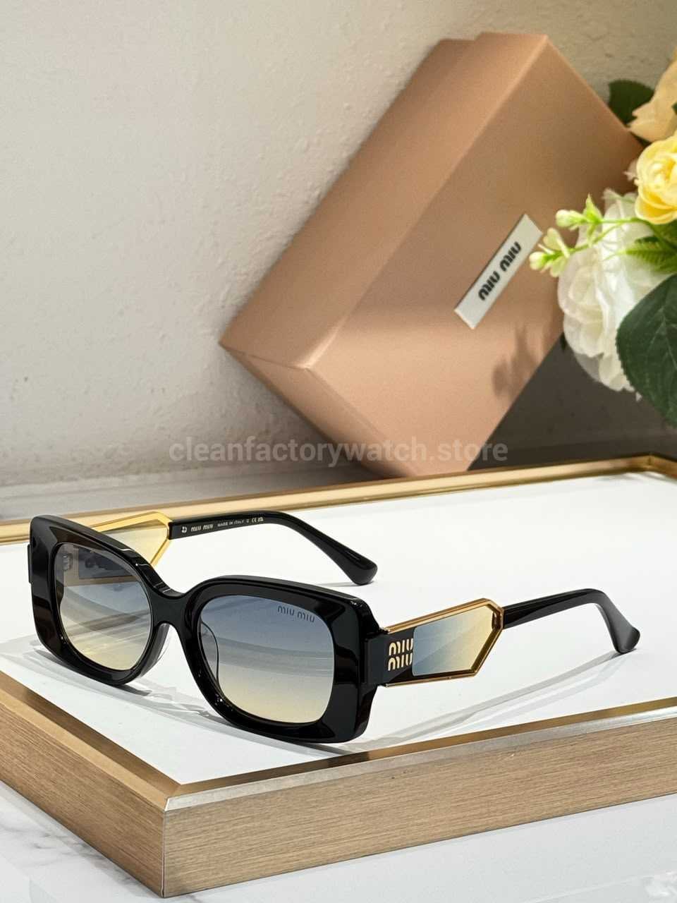 Miu Miu MU7377S Square Sunglasses | Glossy Black Frame & Grey Gradient Lenses