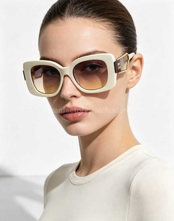 Miu Miu MU7377S Square Sunglasses | Ivory Frame & Light Gradient Lenses - Image 2