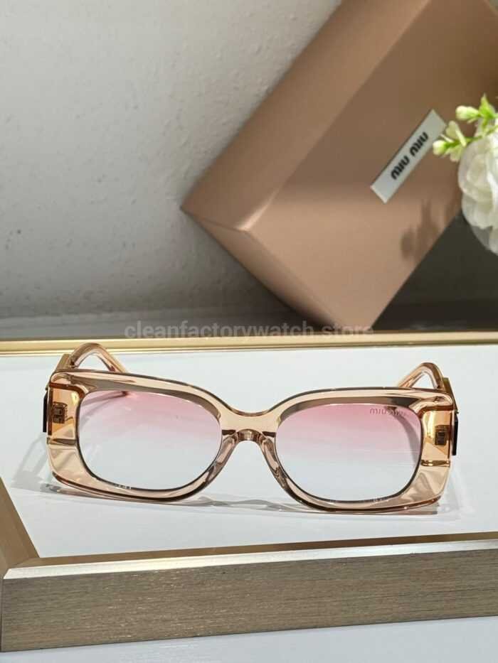 Miu Miu MU7377S Square Sunglasses | Transparent Champagne Frame & Pink Gradient Lenses - Image 3