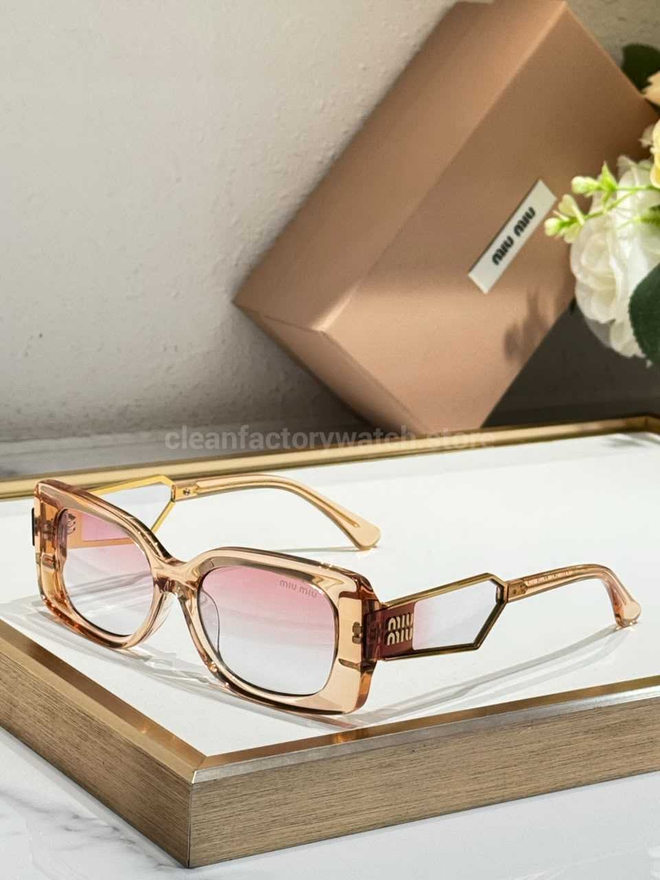 Miu Miu MU7377S Square Sunglasses | Transparent Champagne Frame & Pink Gradient Lenses