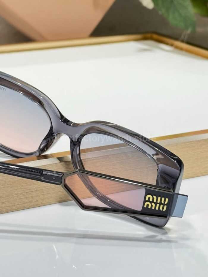 Miu Miu MU7377S Square Sunglasses | Transparent Smoke Grey Frame & Grey–Pink Gradient Lenses - Image 3