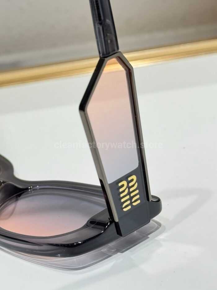 Miu Miu MU7377S Square Sunglasses | Transparent Smoke Grey Frame & Grey–Pink Gradient Lenses - Image 4