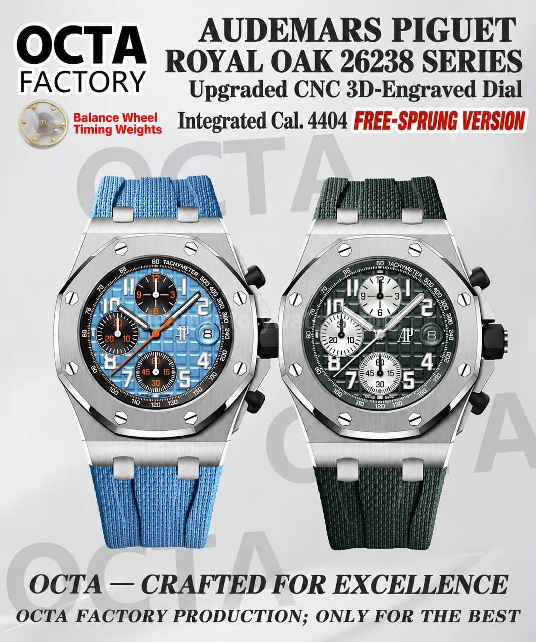 OCTA Factory Audemars Piguet Royal Oak Offshore Chronograph 26238ST.OO .A340CA.01 42mm Steel Blue Rubber Strap Arabic Numerals Blue Dial 10 Super Clone Watch,Clean Factory Watch