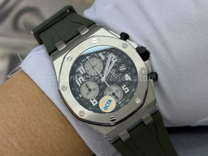 OCTA Factory Audemars Piguet Royal Oak Offshore Chronograph 26238TI.OO.A056CA.01 42mm Steel Green Rubber Strap Arabic Numerals Green Dial - Image 4