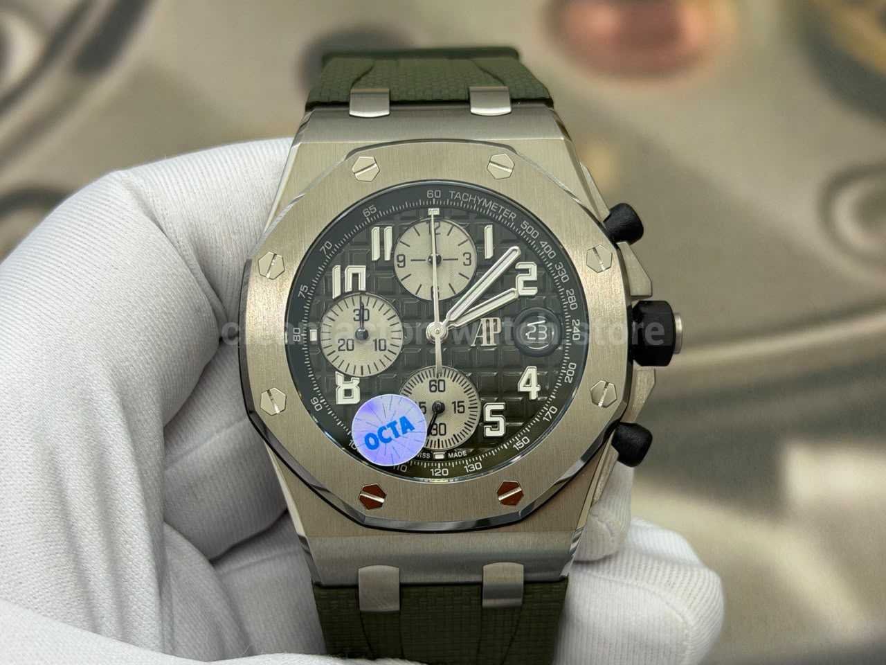 OCTA Factory Audemars Piguet Royal Oak Offshore Chronograph 26238TI.OO.A056CA.01 42mm Steel Green Rubber Strap Arabic Numerals Green Dial