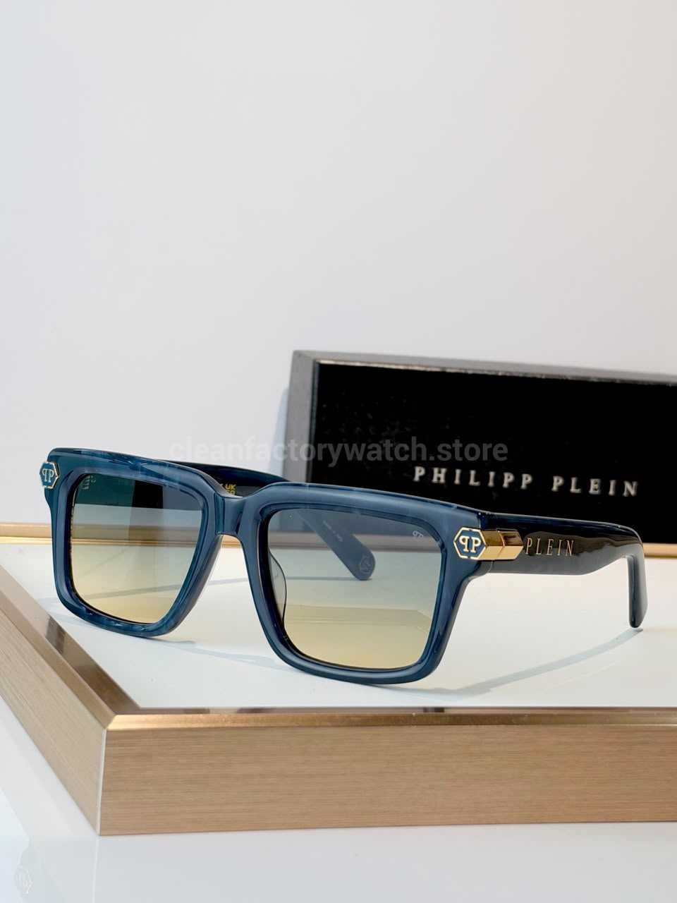 Philipp Plein SPP181M Square Sunglasses | Blue Frame with Blue-Grey to Yellow Gradient Lenses