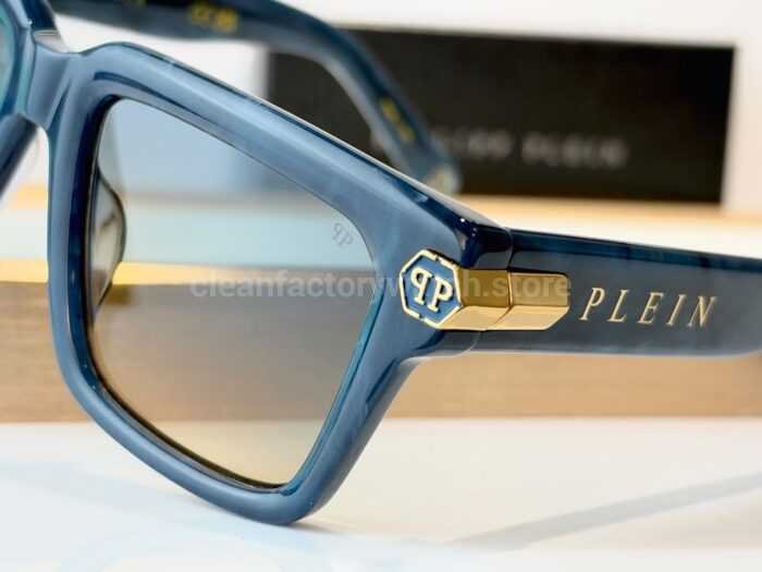 Philipp Plein SPP181M Square Sunglasses | Blue Frame with Blue-Grey to Yellow Gradient Lenses - Image 4