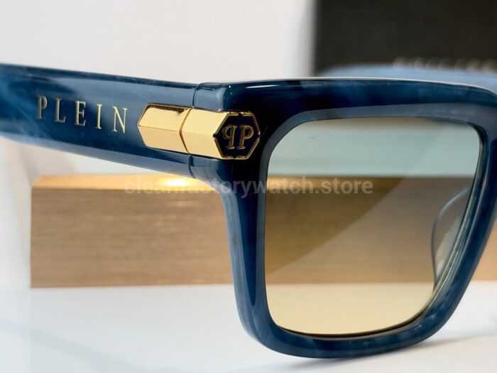 Philipp Plein SPP181M Square Sunglasses | Blue Frame with Blue-Grey to Yellow Gradient Lenses - Image 10