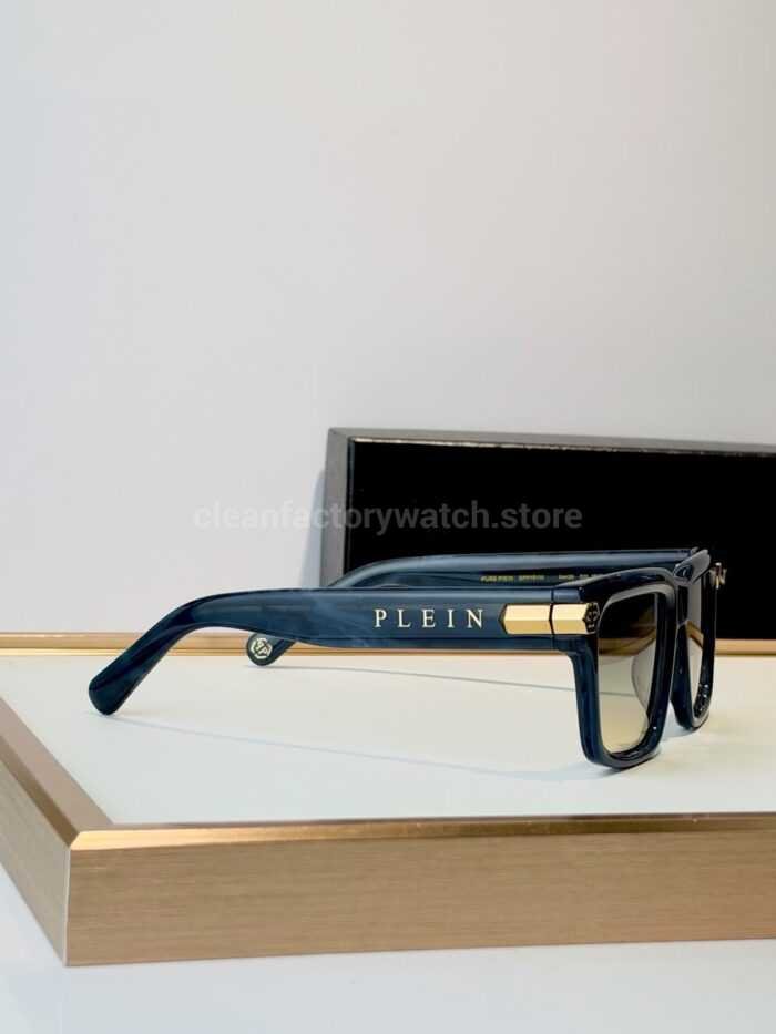Philipp Plein SPP181M Square Sunglasses | Blue Frame with Blue-Grey to Yellow Gradient Lenses - Image 8