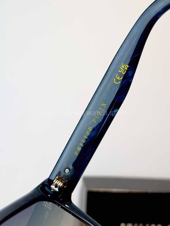 Philipp Plein SPP181M Square Sunglasses | Blue Frame with Blue-Grey to Yellow Gradient Lenses - Image 7