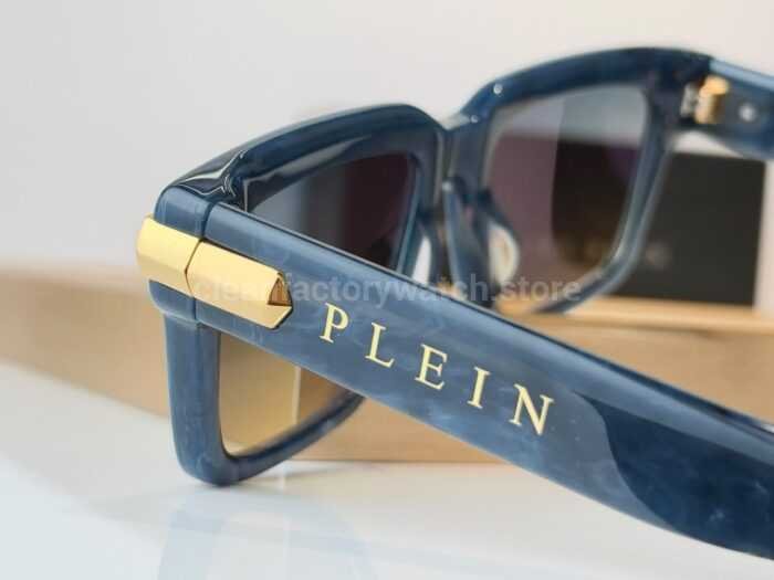 Philipp Plein SPP181M Square Sunglasses | Blue Frame with Blue-Grey to Yellow Gradient Lenses - Image 6