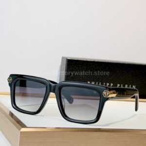 Philipp Plein SPP181M Square Sunglasses | Glossy Black Frame with Grey Gradient Lenses