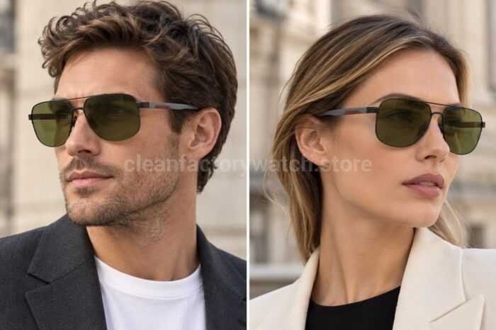 Porsche Design P8943 Aviator Polarized Sunglasses | Black Frame, Grey Temples & Olive Green Lenses - Image 2