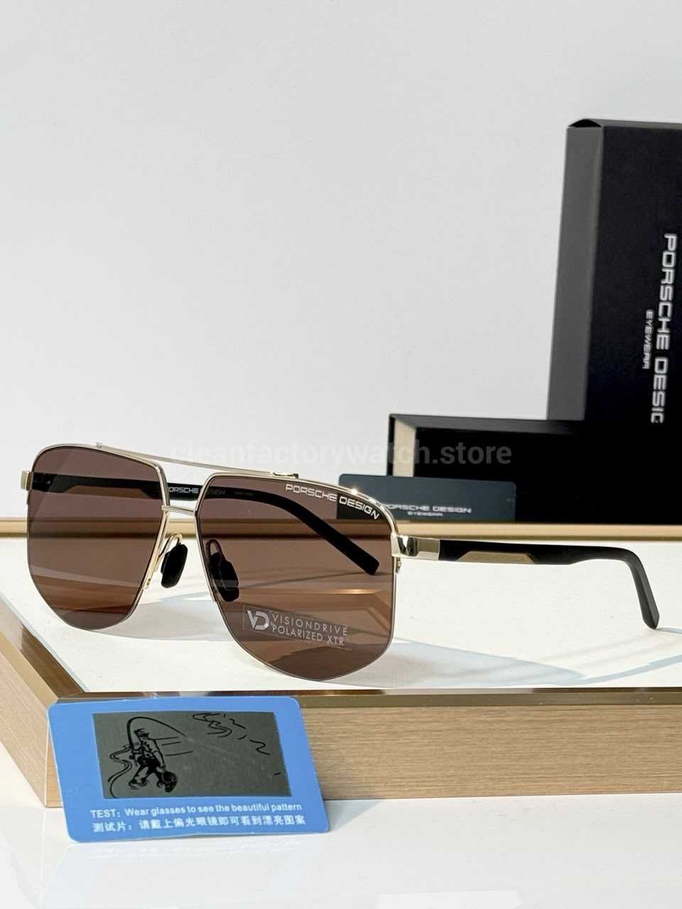 Porsche Design P8943 Aviator Polarized Sunglasses | Light Gold-Tone Frame, Black Temples & Brown Lenses